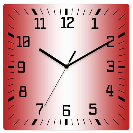Red Ombre Wooden Wall Clock Silent Non Ticking, Red White Gradient Modern Abstract Art Square Wall Clocks Battery Operated, Decor Clock for Home Office, Living Room, Kitchen, 10 Inch