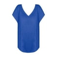 thumbnail image 4 of KALE V Neck T Shirts for Women European And American Fashion Solid Color Slit Short Sleeved Ladies Shirt Short Sleeve Blouse Blue, 4 of 4