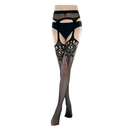UKLSQMA Women s Sexy Lace Fishnet Stockings with Transparent Hollow Out Design Ideal for Lingerie or Costume Parties Black Free Size