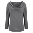 thumbnail image 2 of Drape Neck Tops for Women, Yigetop Ladies' Fashionable Casual Loose Solid Color Pile Collar Pullover Long Sleeved T Shirt Top Womens Cowl Neck Tops Grey 3XL, 2 of 9