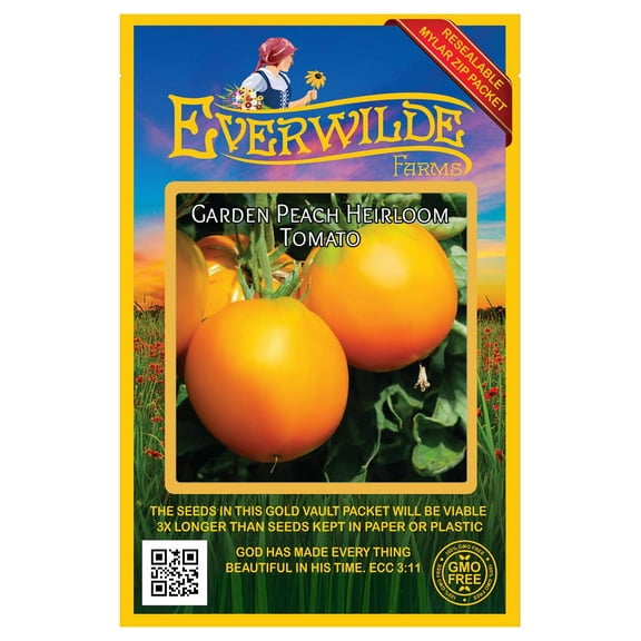 Everwilde Farms - 50 Garden Peach Heirloom Tomato Seeds - Gold Vault Seed Packet
