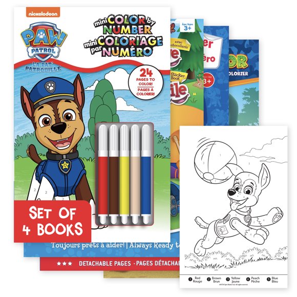 Paw Patrol Activity Books for Kids, 4 Book Set with Paint-By-Sticker, Coloring, Sticker Books & Maze Game, Travel Games with Crayons, Markers, Posters, and 30+ Stickers, Ages 3 and Up