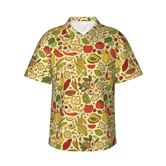 Fotbe Fruits And Vegetables Camisa Hawaiana para Hombre Unisex – Camisa Casual de Verano con Botones de Manga Corta de Algodón y Lino,Medium