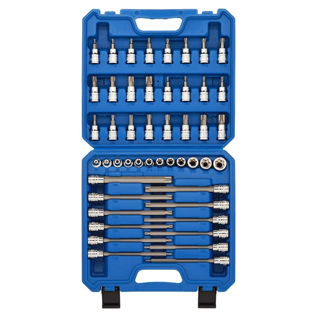 CASOMAN 48-Piece 3/8" Drive Master Torx Bit Socket and External Torx Socket Set, 6-Inch Extra Long, CR-V & S2 Steel