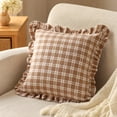thumbnail image 5 of Dademeo Plaid Ruffle Throw Pillow Cover, Farmhouse Brown And White Checkered Pillowcase, Chic Vintage Square Decorative For Bed Sofa Living Room, 5 of 5