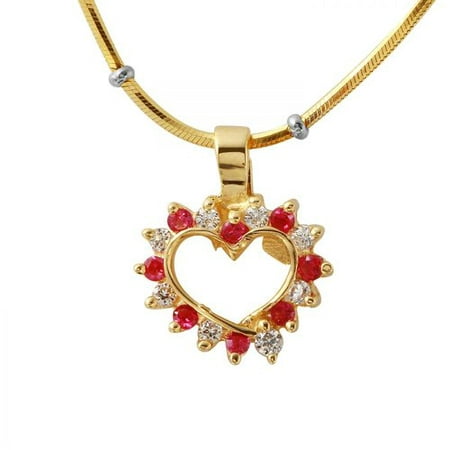Foreli Created Ruby And Cubic Zirconia 14K Yellow Gold Necklace