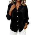thumbnail image 4 of Edvintorg Womens Tops Dressy Casual Button Down Velvet Shirt Long Sleeve Turndown Collar Blouse Womens Fashion S-2XL Black, 4 of 8
