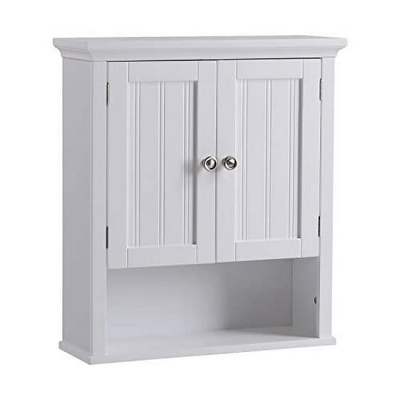 OS Home and Office Furniture 2-Door Wood Bathroom Wall Cabinet with Shelves in White