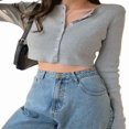 thumbnail image 4 of Women‘s Button Down Long Sleeve Cropped Cardigan Sweater Tops Red, 4 of 5