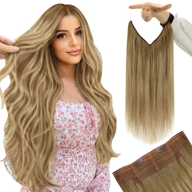 Extensiones de cabello de alambre invisible YoungSee Extensiones de cabello humano de alambre balayage Marrón medio que se desvanece a marrón Mezcla Extensión de cabello de alambre de alta costura de