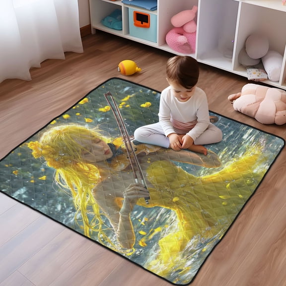 WOBOGO Lass Playing Violin on The Water Baby Playmats Extra Large Waterproof Rollable Activity Pads for Toddlers 50×50inch