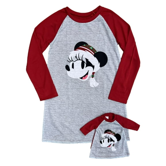 Disney Girl Minnie Mouse Gray & Red Christmas Nightgown Doll & Night Gown Set 10