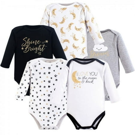UPC: 0660168921694 | Yoga Sprout Cotton Long-Sleeve Bodysuits 5pk  Metallic Moon  0-3 Months