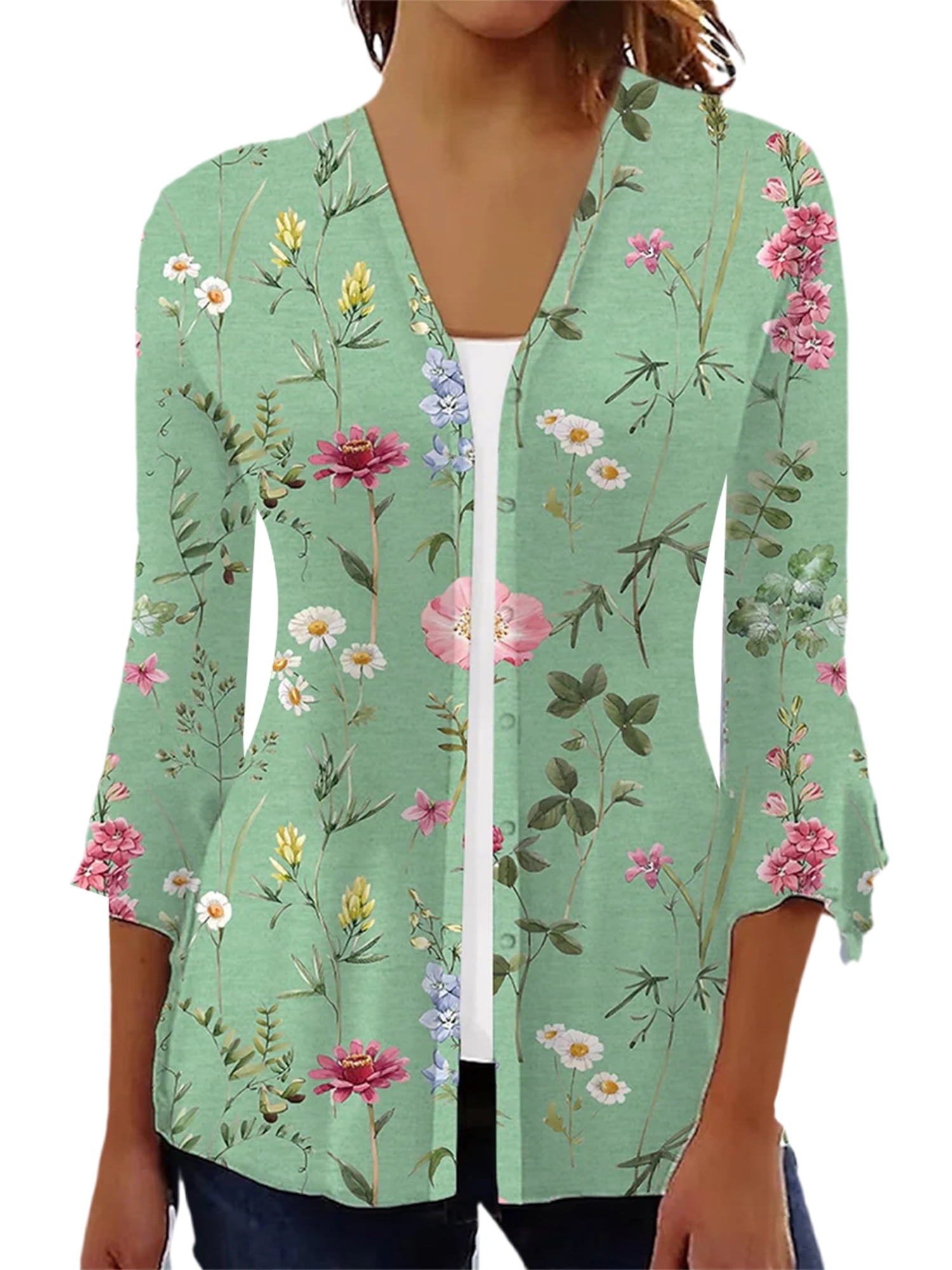 Colisha Women Kimono Cardigans Collarless Cardigan Button Down Beach