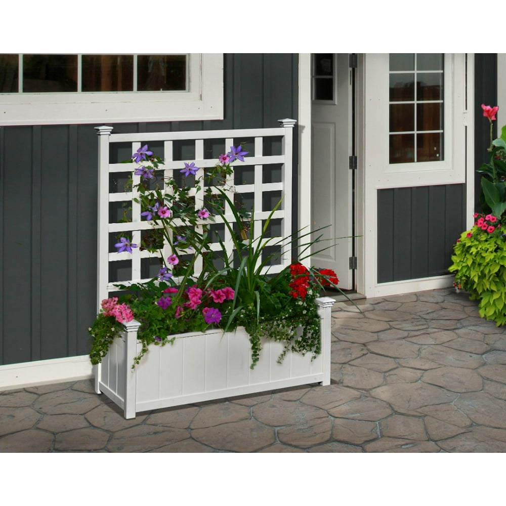 Vita Classic 48" x 33" x 15" Huron Vinyl Planter with Trellis, White, VA68235