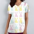 thumbnail image 2 of ZVAVZ Easter Scrub Tops Women Bunny Egg Hunt Print Scrubs Short Sleeve Holiday Working Uniform with Pockets White,L, 2 of 6