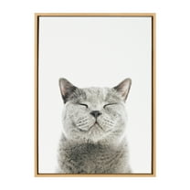 Kate and Laurel Sylvie Smiling Cat Framed Canvas Wall Art by Amy Peterson, 18x24 Natural, Adorable Animal Wall Decor
