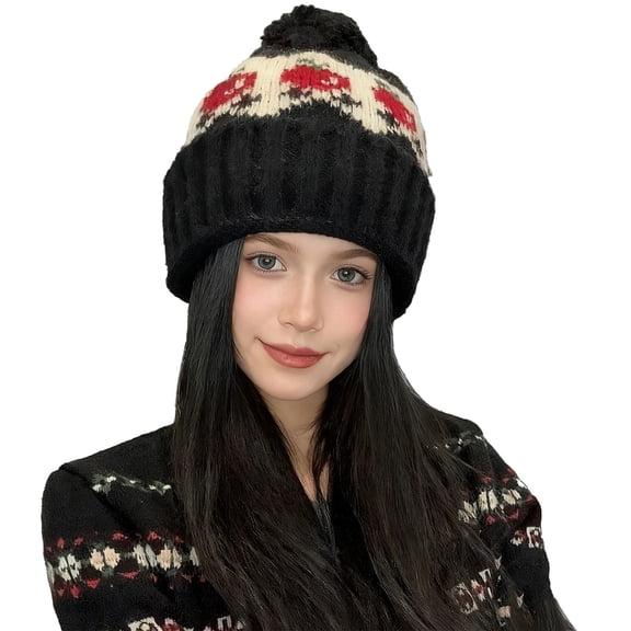 Christmas Day Beanie for Women Casual Women's Hats & Caps Winter Clothing Fall Fashion Must Have Cozy Winter Hat Black