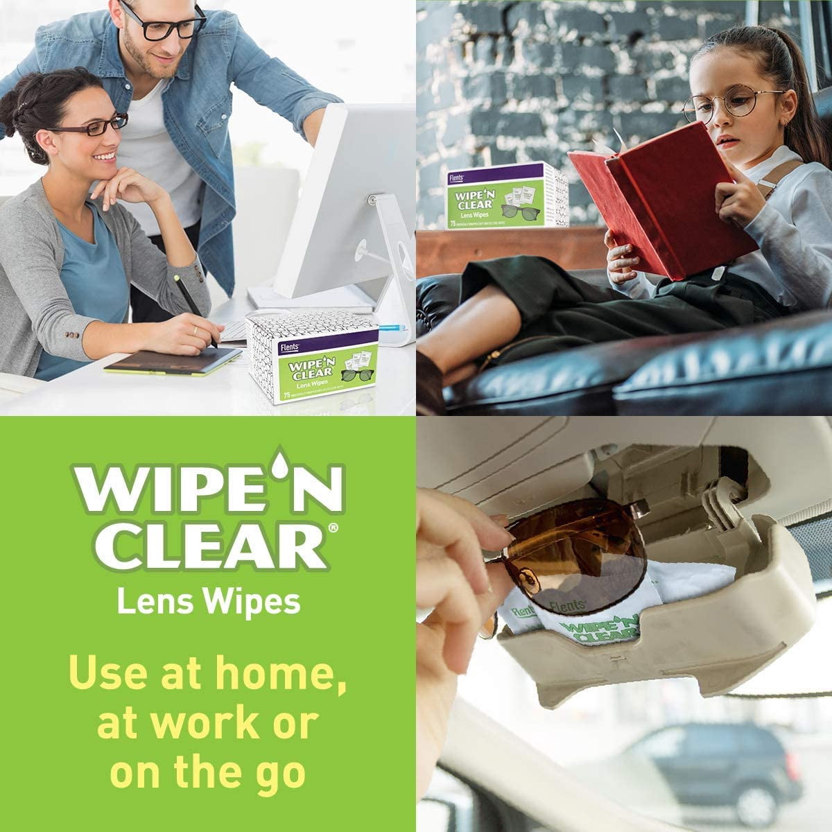 Flents Wipe 'N Clear Lens Cleaning Wipes 300 Count 4 Portable Boxes Of 75