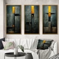 thumbnail image 1 of Designart "Indigo Stairway Minimal Grace IV" Modern Geometric Framed Wall Art Set Of 3 - Gold Abstract Geometric Frame Gallery Wall Set For Home Decor, 1 of 6