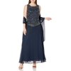 J Kara Womens Plus Size Beaded Gown with Scarf, Navy/Mercury/Gun, 20W