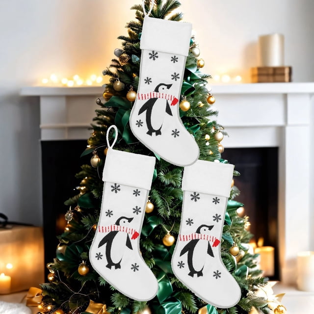Wzzjkit Chaussettes de Noël Blanches et Rouges, Décoration de Noël Mignonne, Grands Sacs Cadeaux, Sacs à Bonbons
