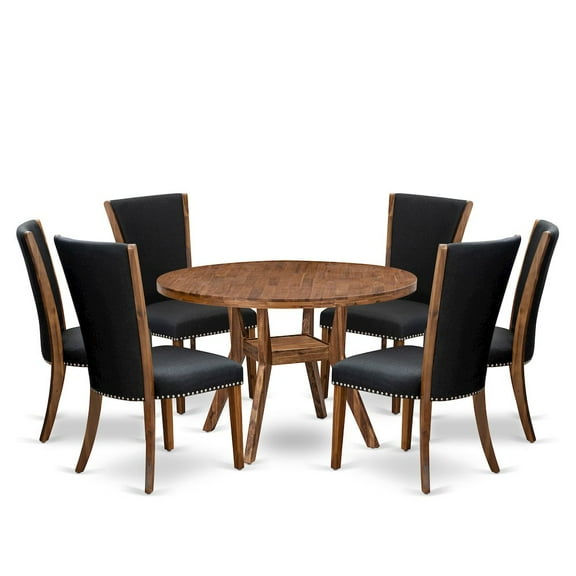 Luxe by East West Furniture 7 Piece Dining Set Includes 48" Round Kitchen Table In Black Color