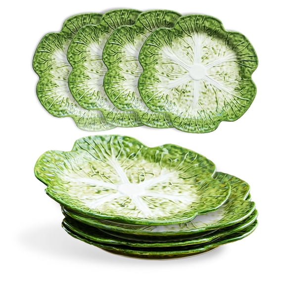 KXZ Set of 4 Green Ceramic Salad Plate, 10.5 Inch Cabbage Plates, Porcelain Decorative Plates for Kitchen, Round Appetizer Bowl for Dessert, Decorative, Dinner, Pancakes, Steak