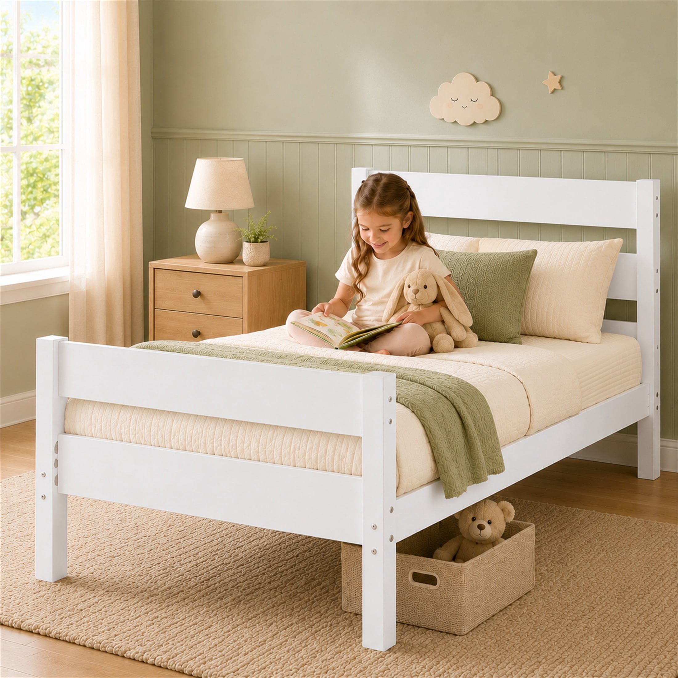 SESSLIFE Twin Bed Frame, Solid Wood Twin Platform Bed Frame with Headboard & Footboard, No Box Spring Needed with 250LBS, Easy Assembly, White