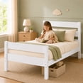 thumbnail image 2 of SESSLIFE Twin Bed Frame, Solid Wood Twin Platform Bed Frame with Headboard & Footboard, No Box Spring Needed with 250LBS, Easy Assembly, White, 2 of 9