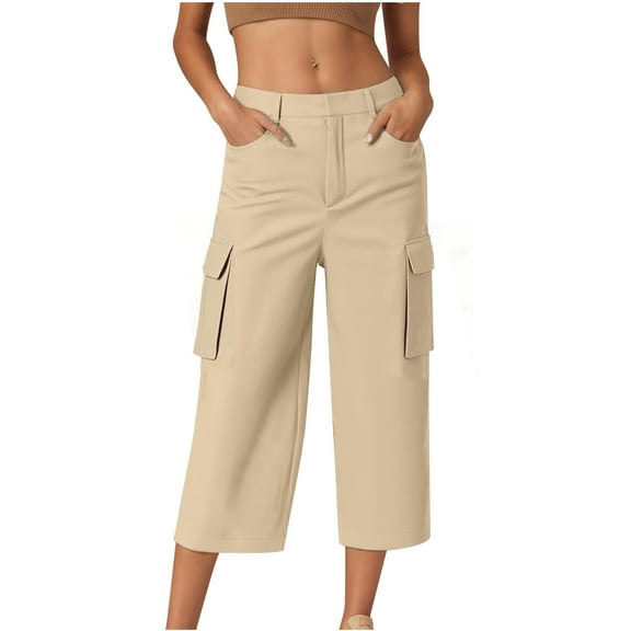 XuJwPNcy Women's Cargo Capris Pants with Muti-Pockets Loose Fit Casual Hiking Pants Lightweight Summer Cropped Pants for Women