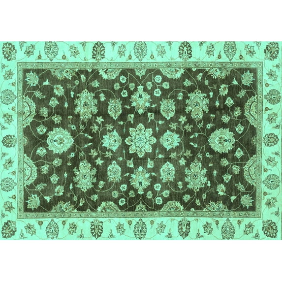 Ahgly Company Machine Washable Indoor Rectangle Oriental Turquoise Blue Traditional Area Rugs, 2' x 5'
