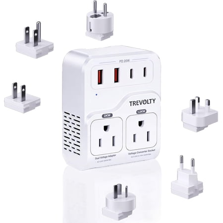 2000W Voltage Converter US to Europe for Hair Dryers, 7-in-1 220V to 110V Converter for European Travel with 3 AC/2 USBA/2 USBC Ports (PD20W), European Travel Adapter (White)