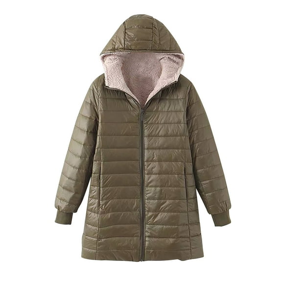 jtjvou Lamb Cotton-padded Coat Hooded Long Sleeves Casual Overcoat Stylish Design Comfortable Wear Spring Fall Outdoor Fashion Essential Green XXL