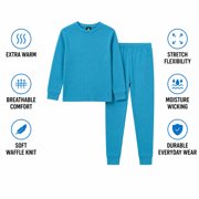 Beverly Hills Polo Club Boys Thermal Underwear Set Waffle Knit Top and Long Johns 6 Piece (2T-18), 2T Deep Blue/Ecru/Black