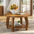 thumbnail image 1 of Tribesigns Table Basse Ronde en Bois Massif, Table Centrale à 2 Niveaux avec Rangement, Assemblage Facile, pour Salon, Brun, 1 of 8