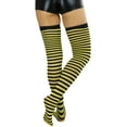 thumbnail image 2 of ToBeInStyle Womens Opaque Hoseiry Thin Striped Thigh High Stocking - Black w/ Yellow Stripes - One Size, 2 of 6