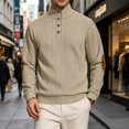 thumbnail image 3 of IAJDKMEK Men's Stand Collar Button Sweater - Jacquard Knit Long Sleeve Casual Outdoor Pullover, Sweaters for Men Hiking Travel Daily Wear,Khaki XL, 3 of 7
