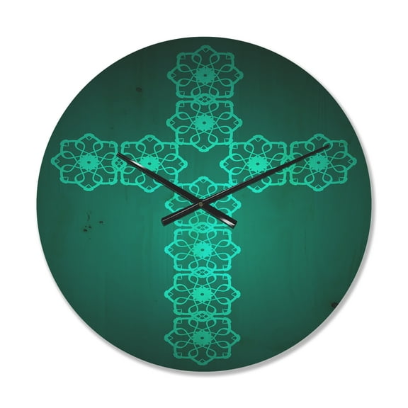 Designart 'Turquoise Pattern Holy Cross ' Modern Wood Wall Clock