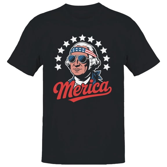 Smartprints 'Merica Patriotic Retro George Washington Men's T-shirt, Black, S