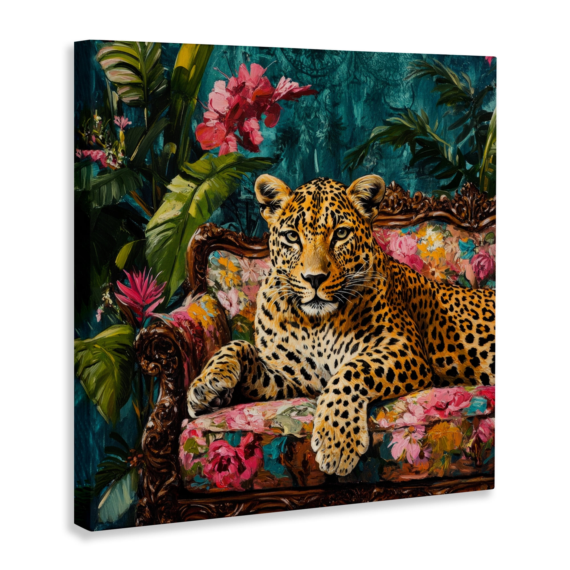 Stupell Industries Fashionable Leopard on Floral Sofa Canvas Wall Art, design by Petal Prints Design