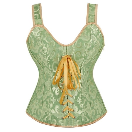 YOTMKGDO Shapewear Tummy Control  Corset Tops for Women Vintage Floral Lace Up Corset Gothic Overbust Corset Bustier Lingerie with Detachable Straps (Green  6XL)