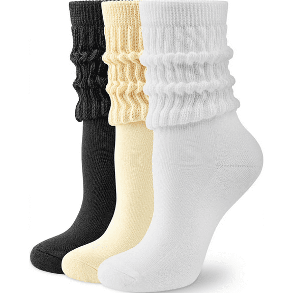 3 Pairs Slouch Socks Cotton Cushion Boot Socks Scrunch Socks Stacked Socks Leg Warmer for Women Size 9-11