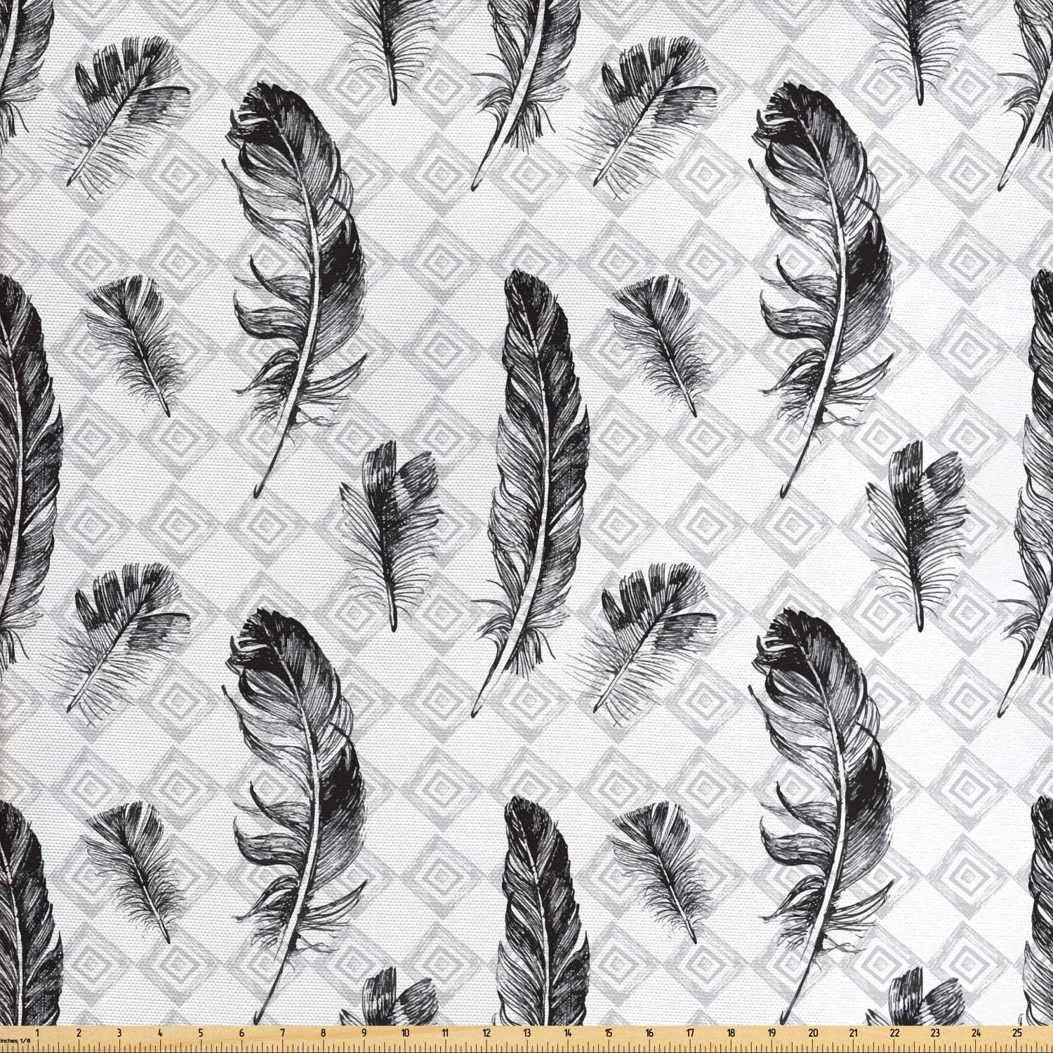 Boho Fabric by the Yard, Hand Drawn Bohemian Style Feathers Hippie Fashion  Retro Monochrome Print, Decorative Upholstery Fabric for Sofas and Home  Accents, 1 Yard, Charcoal Grey and White by Ambesonne 