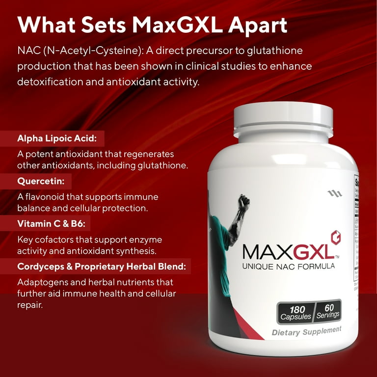 MaxGXL Dietary NAC Formula - 180 Vegetable Capsules, 60 Servings
