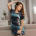 thumbnail image 3 of Susaid Astronaut Helmet Reflections Pattern Sleep Shirts for Women Short Sleeve Night Shirts for Sleeping Pullover Nightgown Soft Nightdress, 3 of 6