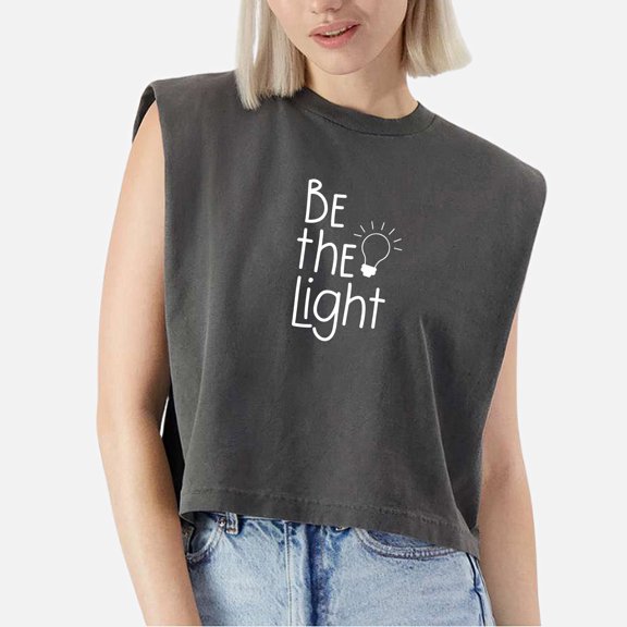 EcoLoom Christian Be The Light Funny Inspirational Cap Sleeve Muscle Crop Top Funny Sleeveless Baby Shirt Black-M