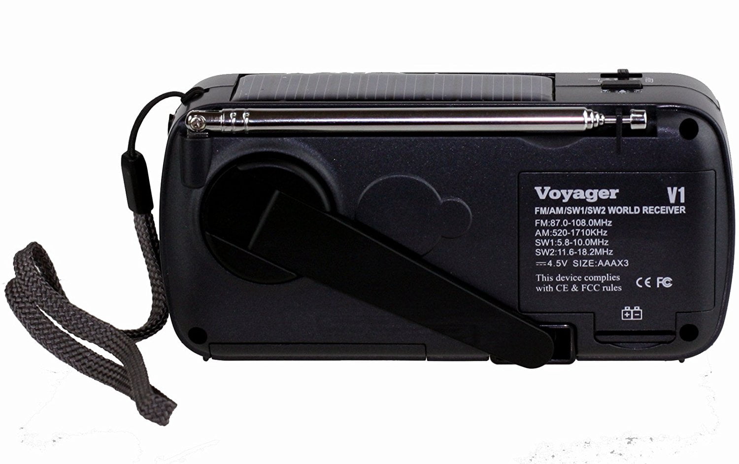 Kaito V1R Voyager Solar/Dynamo AM/FM/SW Emergency Radio with Cell Phone Charger and 3-LED Flashlight - Black