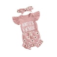 thumbnail image 2 of Elippeo Baby Girls Summer Shorts Sets 3 6 12 18 Months Flying Sleeve Letter Print Romper Floral Shorts Headband Sets, 2 of 10