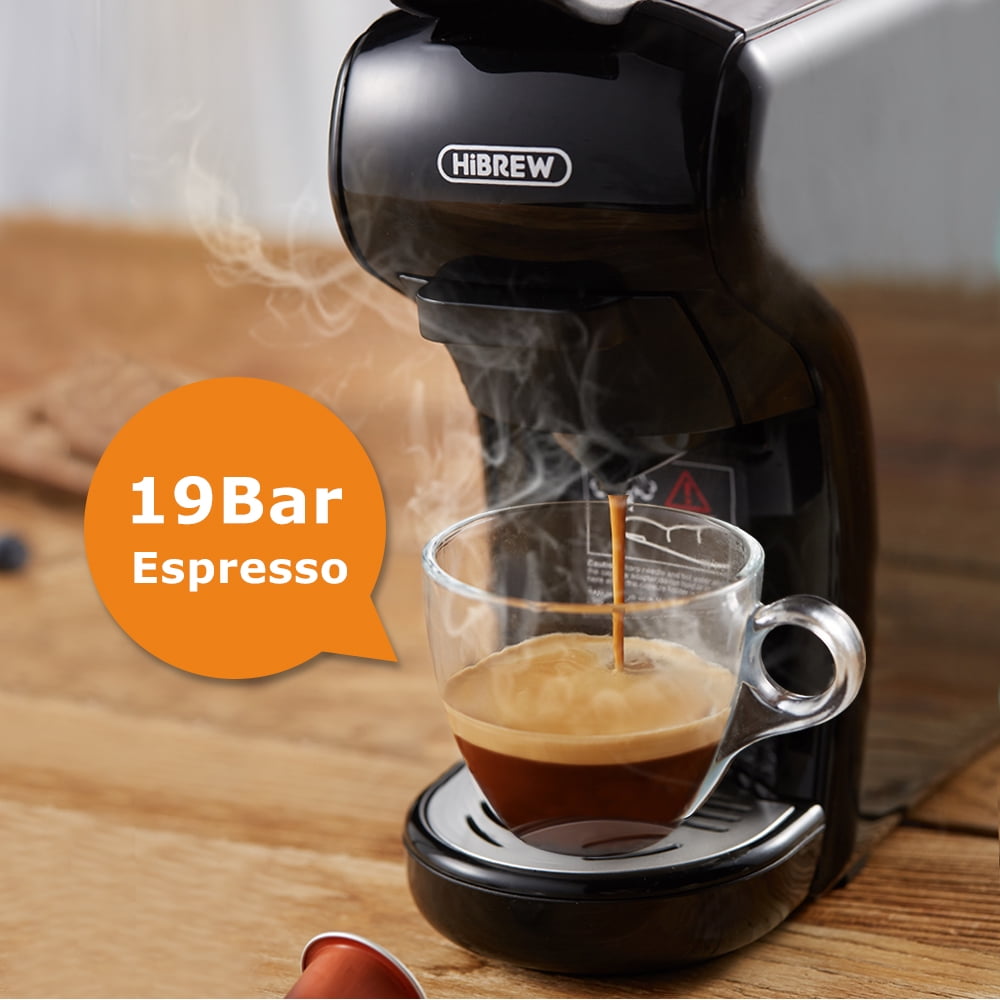 HiBREW H1A 4-in-1 Single Serve Capsule Coffee Machine - 19Bar coffee Maker for Hot/Cold Brews Black